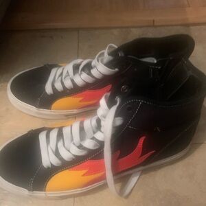 Black High-Top Zara Sneakers w/ Red & Yellow Flame Accent and zipper side SZ 44